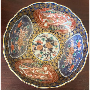 ANTIQUE JAPANESE SCALLOPED RIM RIBBED BODY IMARI BOWL SHOWA MARK